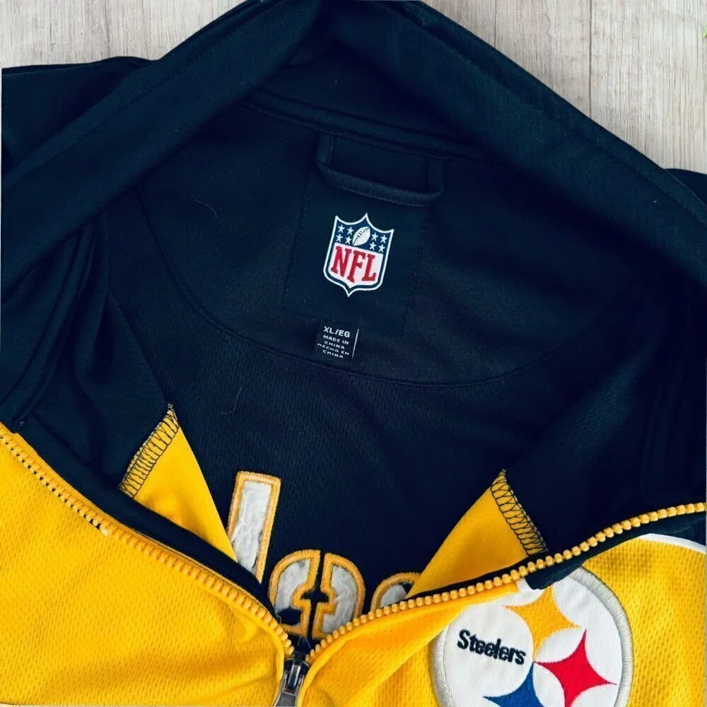 NFL Pittsburgh Steelers Full Zip Black Gold Embroidery Logo Track Jacket Mens XL
